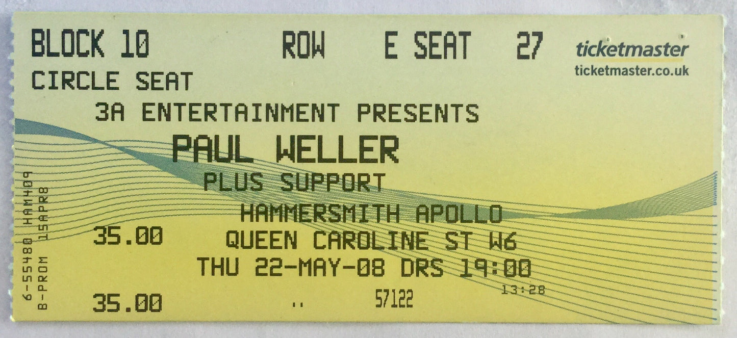 Paul Weller Concert Ticket Hammersmith Odeon London 22nd May 2008
