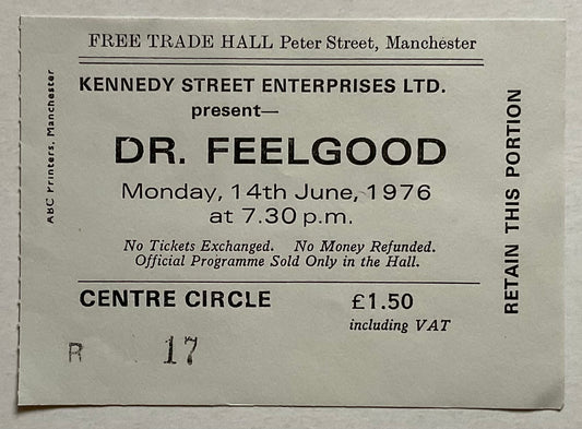Dr Feelgood Original Used Concert Ticket Free Trade Hall Manchester 14th Jun 1976
