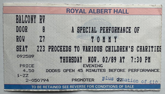 Who Original Used Concert Ticket Royal Albert Hall London 2nd Nov 1989