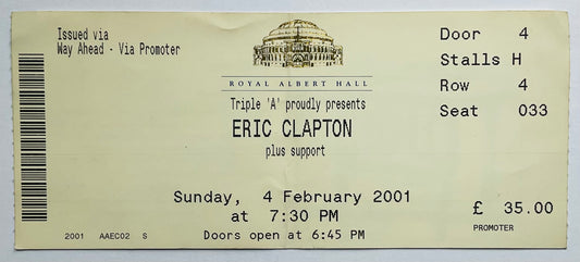 Eric Clapton Original Used Concert Ticket Royal Albert Hall London 4th Feb 2001