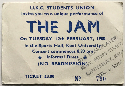 Jam Original Used Concert Ticket Sports Hall Kent University 12th Feb 1980