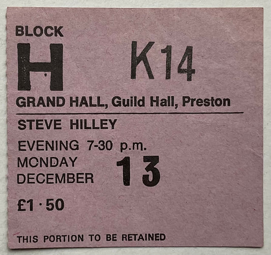 Steve Hillage Original Used Concert Ticket Guildhall Preston 13th Dec 1976