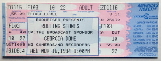 Rolling Stones Original Unused NMint Concert Ticket Atlanta Dome Georgia 16th Nov 1994