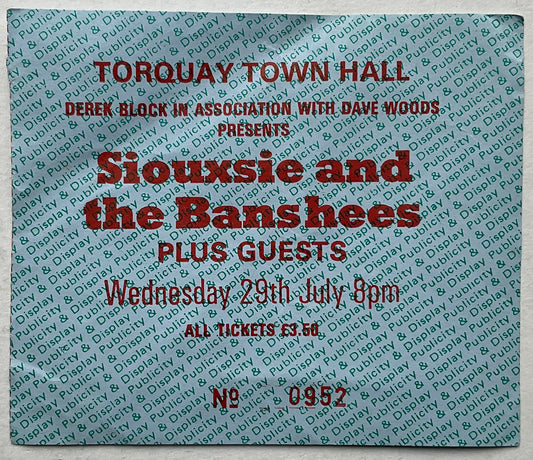 Siouxsie & the Banshees Original Used Concert Ticket Town Hall Torquay 29th July 1981