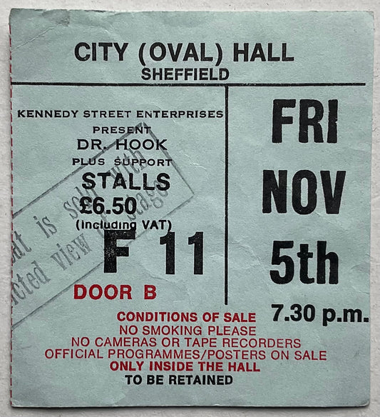 Dr. Hook Original Used Concert Ticket City Hall Sheffield 5th Nov 1982