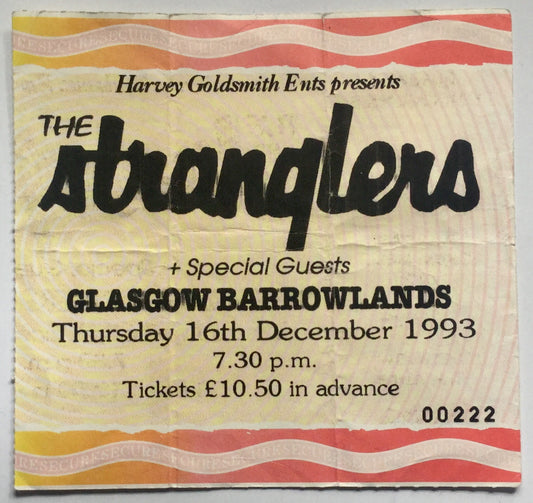 Stranglers Original Used Concert Ticket Barrowlands Glasgow 16th Dec 1993