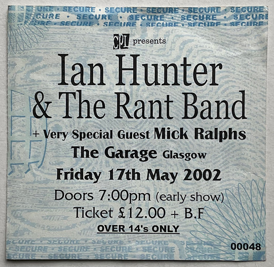 Ian Hunter & the Rant Band Original Used Concert Ticket Garage Glasgow 17th May 2002