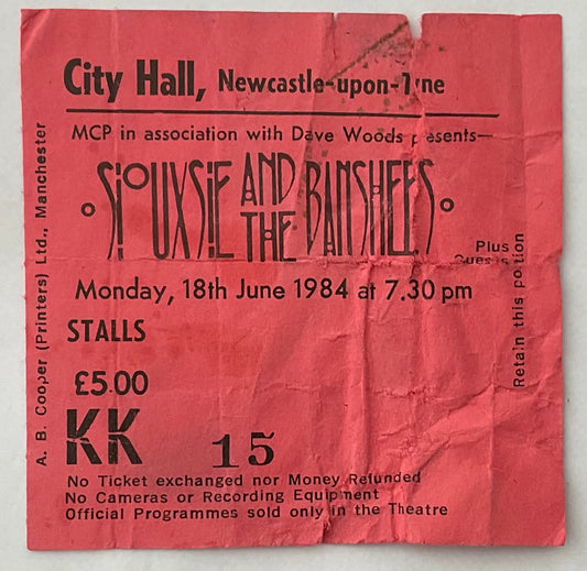 Siouxsie & the Banshees Used Concert Ticket City Hall Newcastle 18th Jun 1984