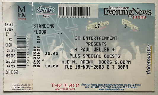 Paul Weller Original Unused Concert Ticket MEN Arena Manchester 18th Nov 2008