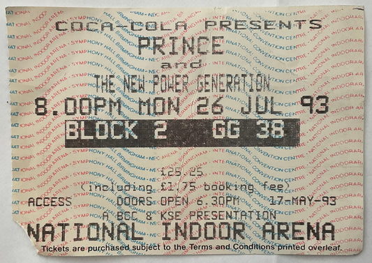 Prince Original Used Concert Ticket NIA Birmingham 26th Jul 1993