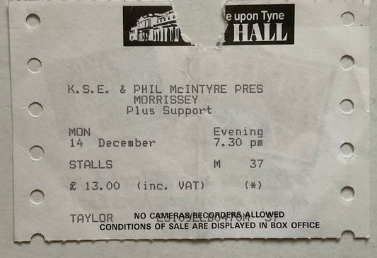 Smiths Morrissey Original Used Concert Ticket City Hall Newcastle 14th Dec 1992