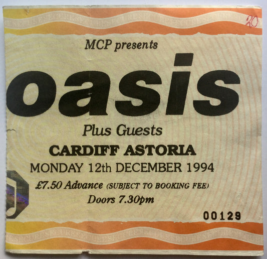 Oasis Original Used Concert Ticket Cardiff Astoria 12th Dec 1994
