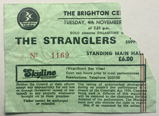 Stranglers Original Used Concert Ticket The Brighton Centre 4th Nov 1986
