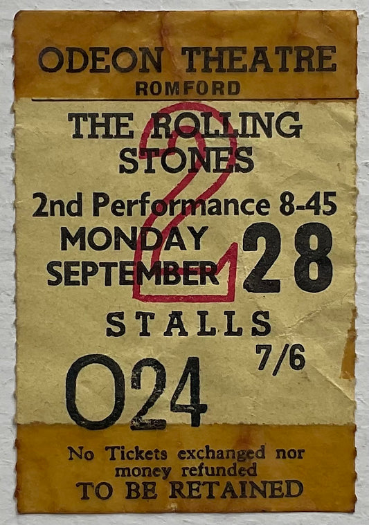 Rolling Stones Original Used Concert Ticket Odeon Theatre Romford 28th Sept 1964