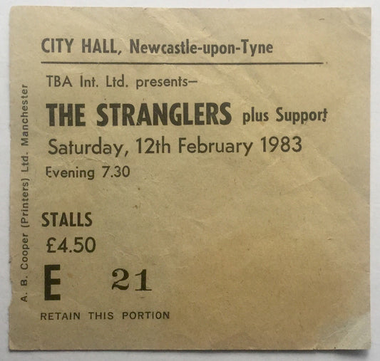 Stranglers Original Used Concert Ticket City Hall Newcastle 12th Feb 1983
