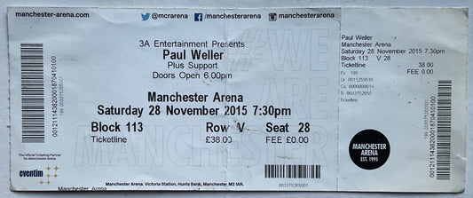 Paul Weller Original Complete Unused Concert Ticket Manchester Arena 28th Nov 2015