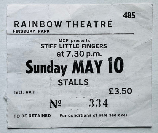 Stiff Little Fingers Original Used Concert Ticket Rainbow Theatre London 10th May 1981