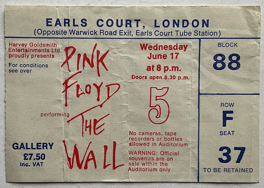 Pink Floyd Original Used Concert Ticket Earls Court London 17th Jun 1981