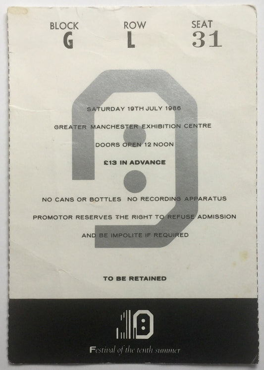 New Order The Smiths Original Used Concert Ticket GMEX Festival Manchester 19th July 1986