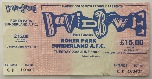David Bowie Original Unused Concert Ticket Roker Park Sunderland 23rd June 1987