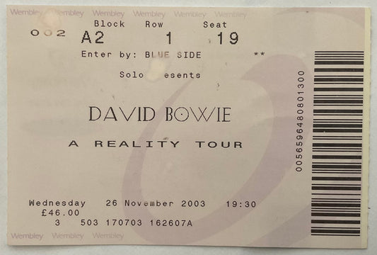 David Bowie Original Used Concert Ticket Wembley Arena London 26th Nov 2003