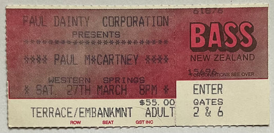 Beatles Paul McCartney Original Concert Ticket Western Springs Stadium Auckland 27th Mar 1993