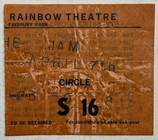 Jam Original Used Concert Ticket Rainbow Theatre London 7th Apr 1980