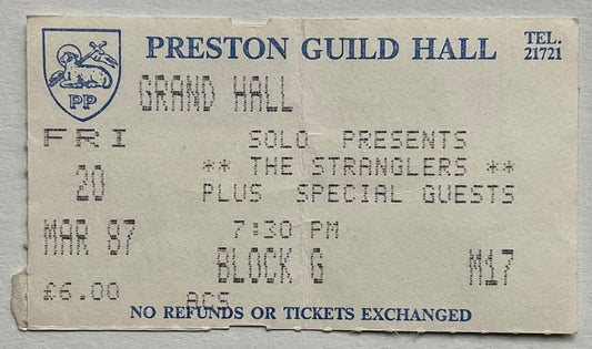 Stranglers Original Used Concert Ticket Guild Hall Preston 20th Mar 1987