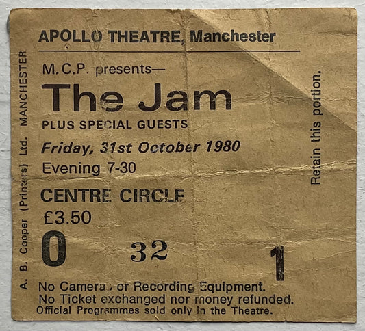 Jam Original Used Concert Ticket Apollo Theatre Manchester 31st Oct 1980
