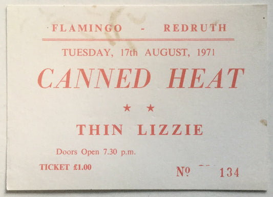 Thin Lizzy Original Early Concert Ticket Flamingo Club Redruth 17th Aug 1971