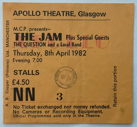 Jam Original Used Concert Ticket Apollo Theatre Glasgow 8th April 1982