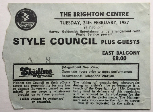Style Council Original Concert Ticket The Brighton Centre 24th Feb 1987
