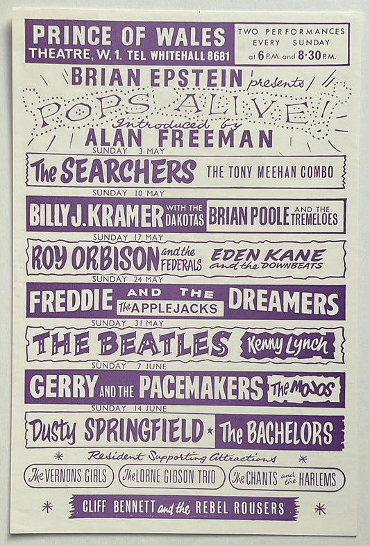 Beatles Original Concert Handbill Flyer Prince of Wales Theatre 31st May 1964