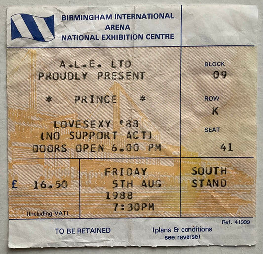 Prince Original Used Concert Ticket NEC Birmingham 5th Aug 1988