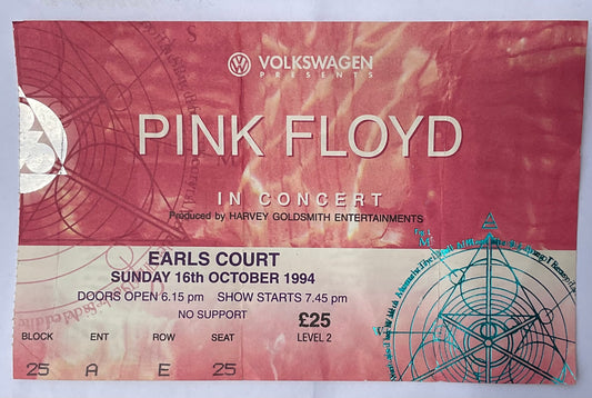 Pink Floyd Original Used Concert Ticket Earls Court London 16th Oct 1994