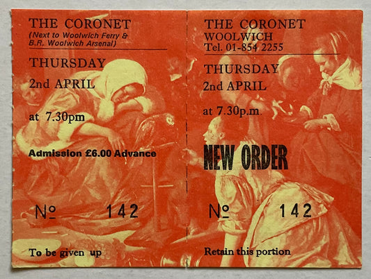 New Order Original Unused Concert Ticket Woolwich London 2nd Apr 1987
