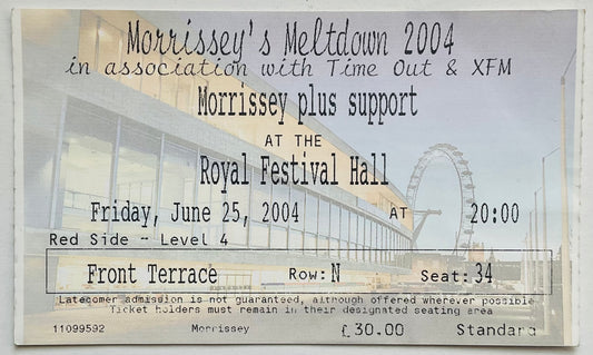 Morrissey Original Used Concert Ticket Royal Festival Hall London 25th June 2004