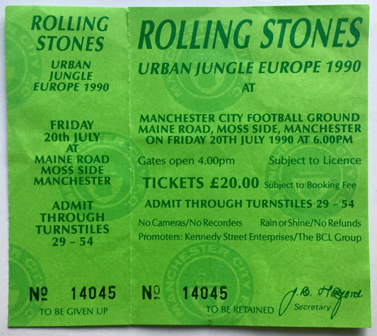 Rolling Stones Original Unused Concert Ticket Manchester City Football Ground 1990