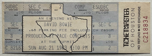 David Bowie Original Unused Concert Ticket The Summit Houston 21st Aug 1983