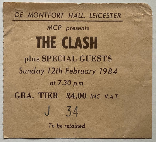 Clash Original Used Concert Ticket De Montfort Hall Leicester 12th Feb 1984