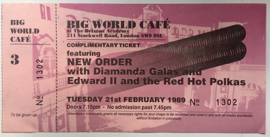 Joy Division New Order Original Unused Concert Ticket Brixton Academy London 21st Feb 1989