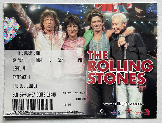 Rolling Stones Original Used Concert Ticket The O2 Arena London 26th Aug 2007