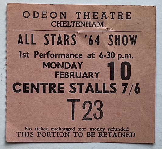 Rolling Stones Original Used Ticket Odeon Theatre Cheltenham 10th Feb 1964