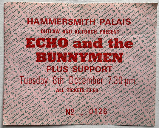 Echo & The Bunnymen Original Concert Ticket Hammersmith Palais 8th Dec 1981