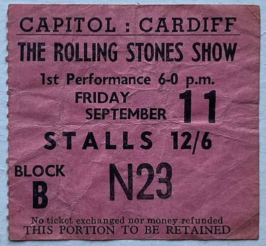 Rolling Stones Original Used Concert Ticket Capitol Theatre Cardiff 11th Sept 1964
