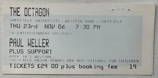 Paul Weller Original Used Concert Ticket Octagon Sheffield 23rd Nov 2006