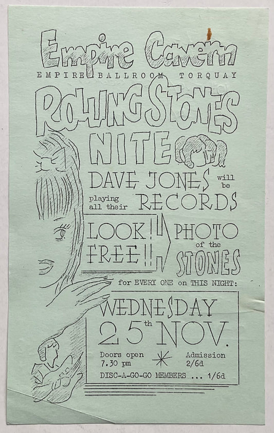 Rolling Stones Original Concert Handbill Flyer Empire Ballroom Torquay 25th Nov 1964
