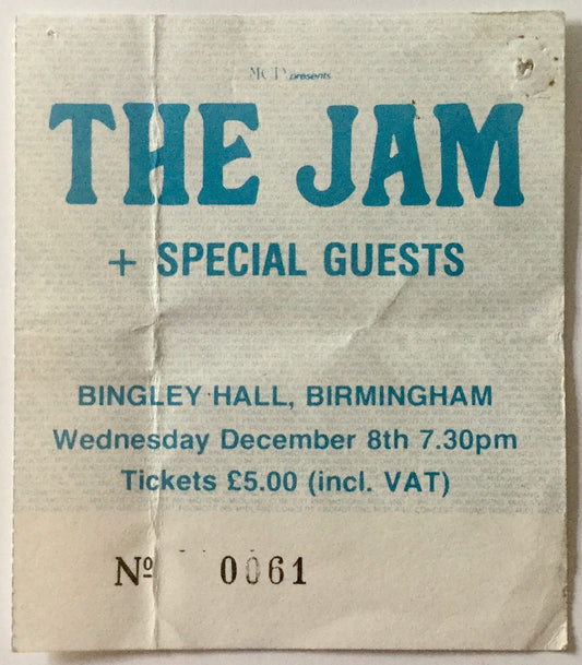 Jam Original Used Concert Ticket Bingley Hall Birmingham 8th Dec 1982