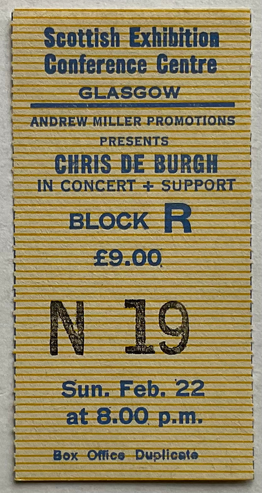Chris De Burgh Original Used Concert Ticket SECC Glasgow 22nd Feb 1987