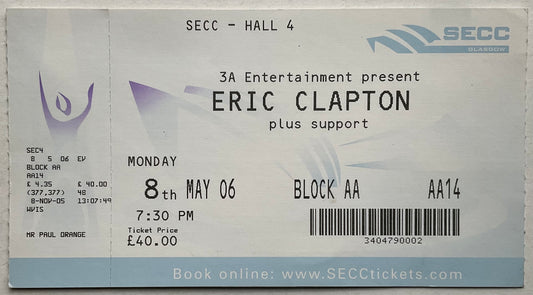 Eric Clapton Original Unused Concert Ticket SECC Glasgow 8th May 2006